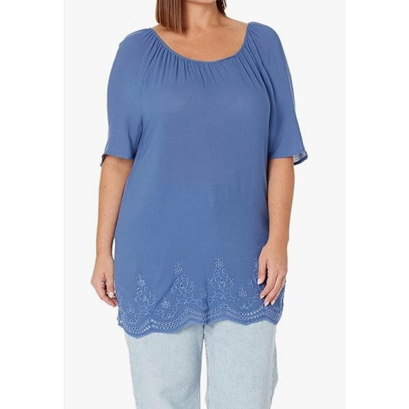 Avenue City Chic Plus Size Top - Payton Emb in Flowy Delft Blue - Sz 14 - Picture 4 of 4